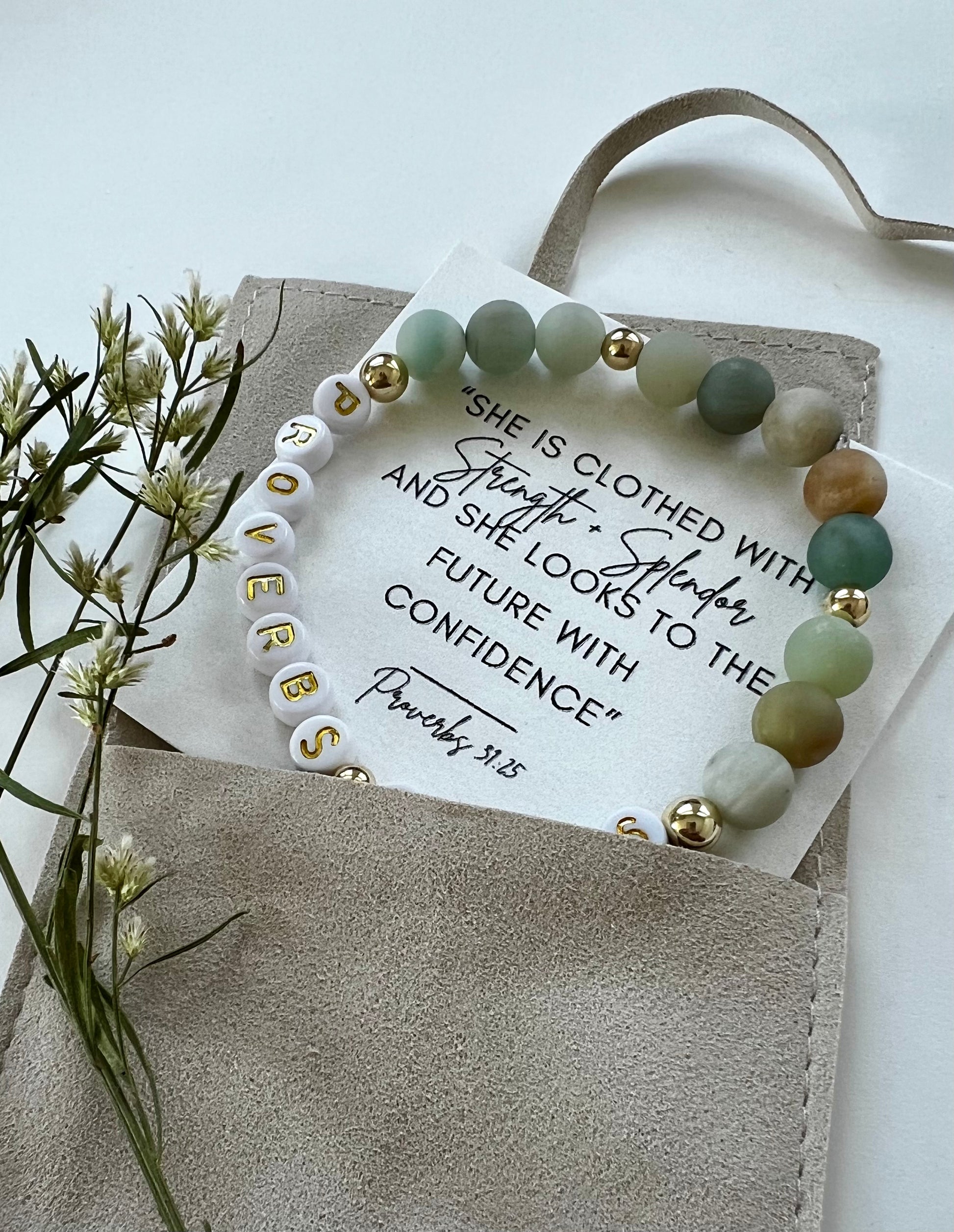 Amazonite/Gold on White