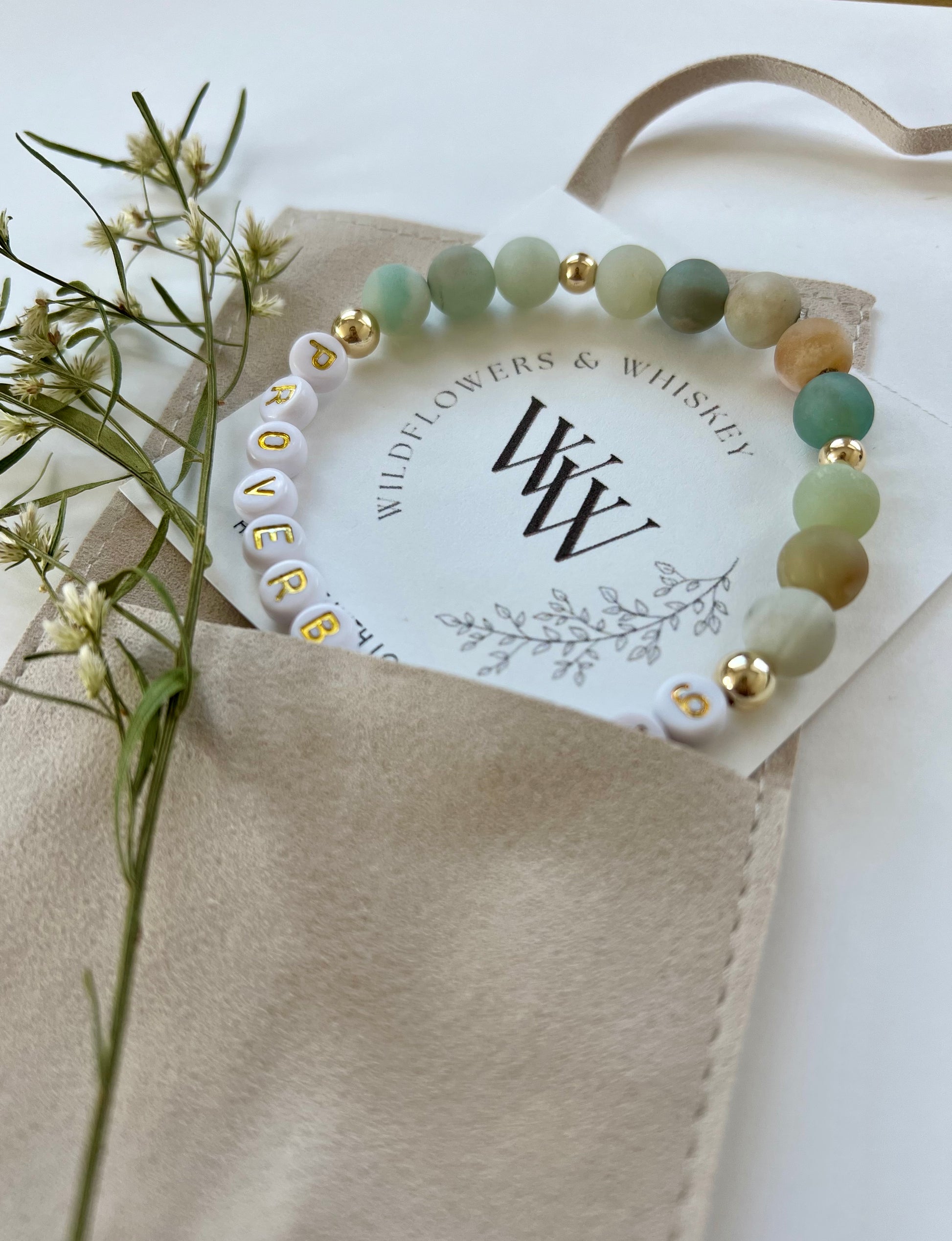 Amazonite/Gold on White